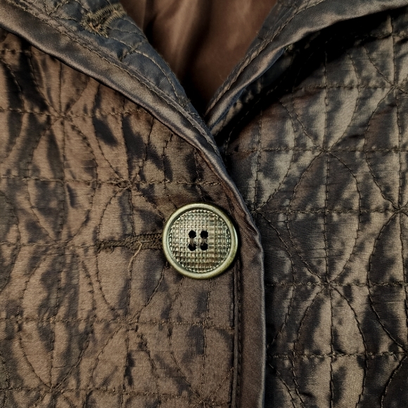 Sag Harbor Petite Medium Brown Lightweight Quilted Button Up Jacket Overcoat - Picture 3 of 6